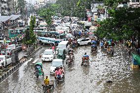 Waterlogged Streets Caused Heavy Rainfall In Dhaka, Bangladesh