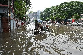 Waterlogged Streets Caused Heavy Rainfall In Dhaka, Bangladesh