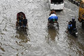 Waterlogged Streets Caused Heavy Rainfall In Dhaka, Bangladesh