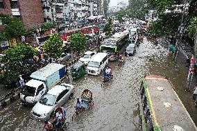 Waterlogged Streets Caused Heavy Rainfall In Dhaka, Bangladesh