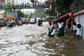 Waterlogged Streets Caused Heavy Rainfall In Dhaka, Bangladesh