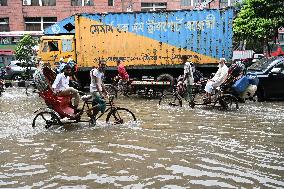 Waterlogged Streets Caused Heavy Rainfall In Dhaka, Bangladesh