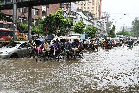 Waterlogged Streets Caused Heavy Rainfall In Dhaka, Bangladesh