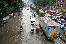 Waterlogged Streets Caused Heavy Rainfall In Dhaka, Bangladesh