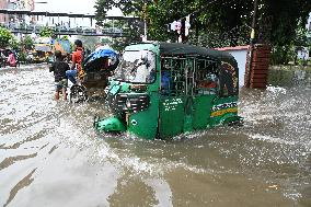 Waterlogged Streets Caused Heavy Rainfall In Dhaka, Bangladesh