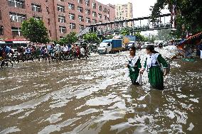 Waterlogged Streets Caused Heavy Rainfall In Dhaka, Bangladesh