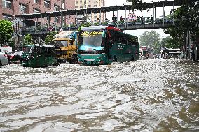 Waterlogged Streets Caused Heavy Rainfall In Dhaka, Bangladesh