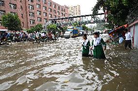 Waterlogged Streets Caused Heavy Rainfall In Dhaka, Bangladesh