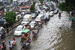 Waterlogged Streets Caused Heavy Rainfall In Dhaka, Bangladesh