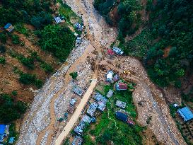 The Aerial View Shows The Flood-affected Patikharka, Kavrepalanchok District, Nepal.