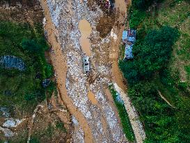 The Aerial View Shows The Flood-affected Patikharka, Kavrepalanchok District, Nepal.