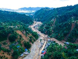 The Aerial View Shows The Flood-affected Patikharka, Kavrepalanchok District, Nepal.