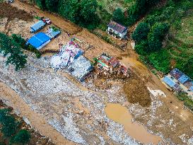 The Aerial View Shows The Flood-affected Patikharka, Kavrepalanchok District, Nepal.