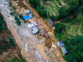 The Aerial View Shows The Flood-affected Patikharka, Kavrepalanchok District, Nepal.