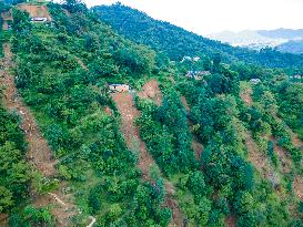 The Aerial View Shows The Flood-affected Patikharka, Kavrepalanchok District, Nepal.