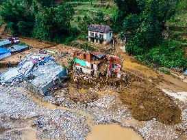 The Aerial View Shows The Flood-affected Patikharka, Kavrepalanchok District, Nepal.