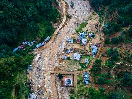 The Aerial View Shows The Flood-affected Patikharka, Kavrepalanchok District, Nepal.