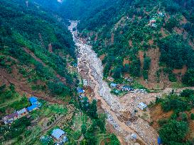 The Aerial View Shows The Flood-affected Patikharka, Kavrepalanchok District, Nepal.