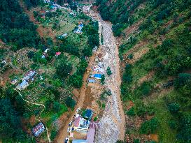 The Aerial View Shows The Flood-affected Patikharka, Kavrepalanchok District, Nepal.