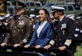 Claudia Sheinbaum, President Of Mexico, Leads Salute Ceremony For Armed Forces And National Guard