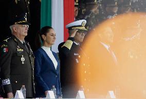 Claudia Sheinbaum, President Of Mexico, Leads Salute Ceremony For Armed Forces And National Guard