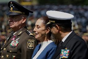 Claudia Sheinbaum, President Of Mexico, Leads Salute Ceremony For Armed Forces And National Guard