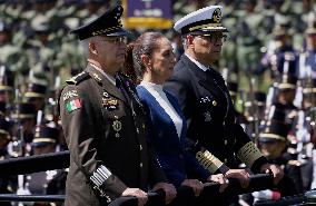 Claudia Sheinbaum, President Of Mexico, Leads Salute Ceremony For Armed Forces And National Guard