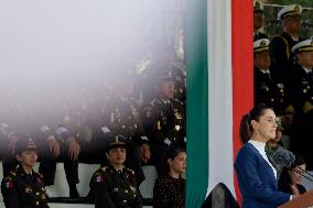 Claudia Sheinbaum, President Of Mexico, Leads Salute Ceremony For Armed Forces And National Guard