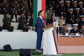 Claudia Sheinbaum, President Of Mexico, Leads Salute Ceremony For Armed Forces And National Guard