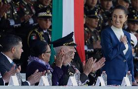 Claudia Sheinbaum, President Of Mexico, Leads Salute Ceremony For Armed Forces And National Guard