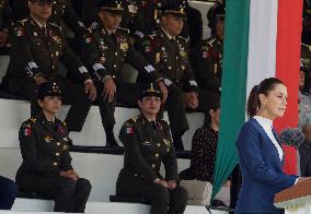 Claudia Sheinbaum, President Of Mexico, Leads Salute Ceremony For Armed Forces And National Guard