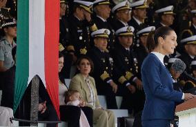 Claudia Sheinbaum, President Of Mexico, Leads Salute Ceremony For Armed Forces And National Guard