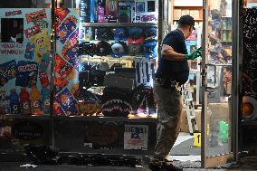 Crime Scene Investigators At Scene Of Fatal Stabbing In Hunts Point Section Of Bronx New York