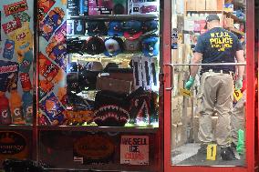 Crime Scene Investigators At Scene Of Fatal Stabbing In Hunts Point Section Of Bronx New York