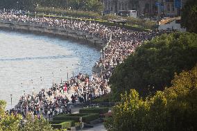 Tourists Visit The Bund Tourist Area in Shanghai