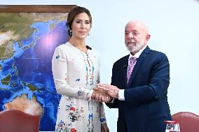 Brazil's President Luiz Inácio Lula Da Silva Receives Queen Mary Of Denmark