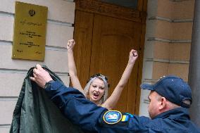 Members Of The FEMEN Ukraine Group Staged A Protest In Front Of The Iranian Embassy In Kyiv