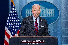 US President Joe Biden delivers remarks and responds to questions from the news media during the White House daily briefing