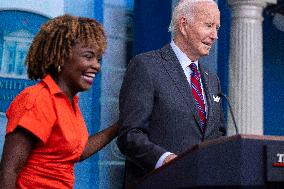 US President Joe Biden delivers remarks and responds to questions from the news media during the White House daily briefing