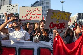 Protest Against Violations Of Democracy In Tunis