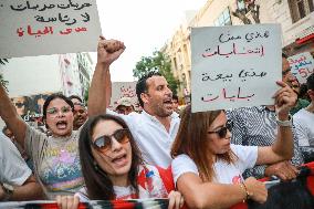 Protest Against Violations Of Democracy In Tunis