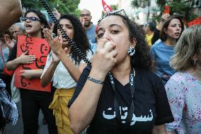 Protest Against Violations Of Democracy In Tunis