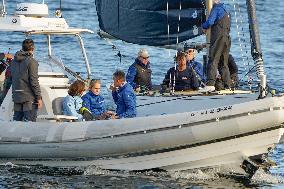 King Juan Carlos, Infanta Elena And Laurence Debray At Marina - Spain