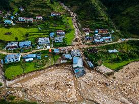 The Aerial View Shows The Flood-affected Bhardev Region, Nepal.