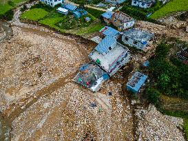 The Aerial View Shows The Flood-affected Bhardev Region, Nepal.