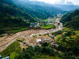 The Aerial View Shows The Flood-affected Bhardev Region, Nepal.