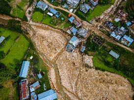 The Aerial View Shows The Flood-affected Bhardev Region, Nepal.