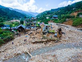 The Aerial View Shows The Flood-affected Bhardev Region, Nepal.