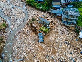 The Aerial View Shows The Flood-affected Bhardev Region, Nepal.