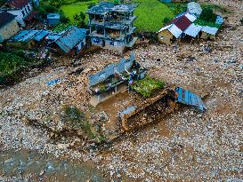 The Aerial View Shows The Flood-affected Bhardev Region, Nepal.